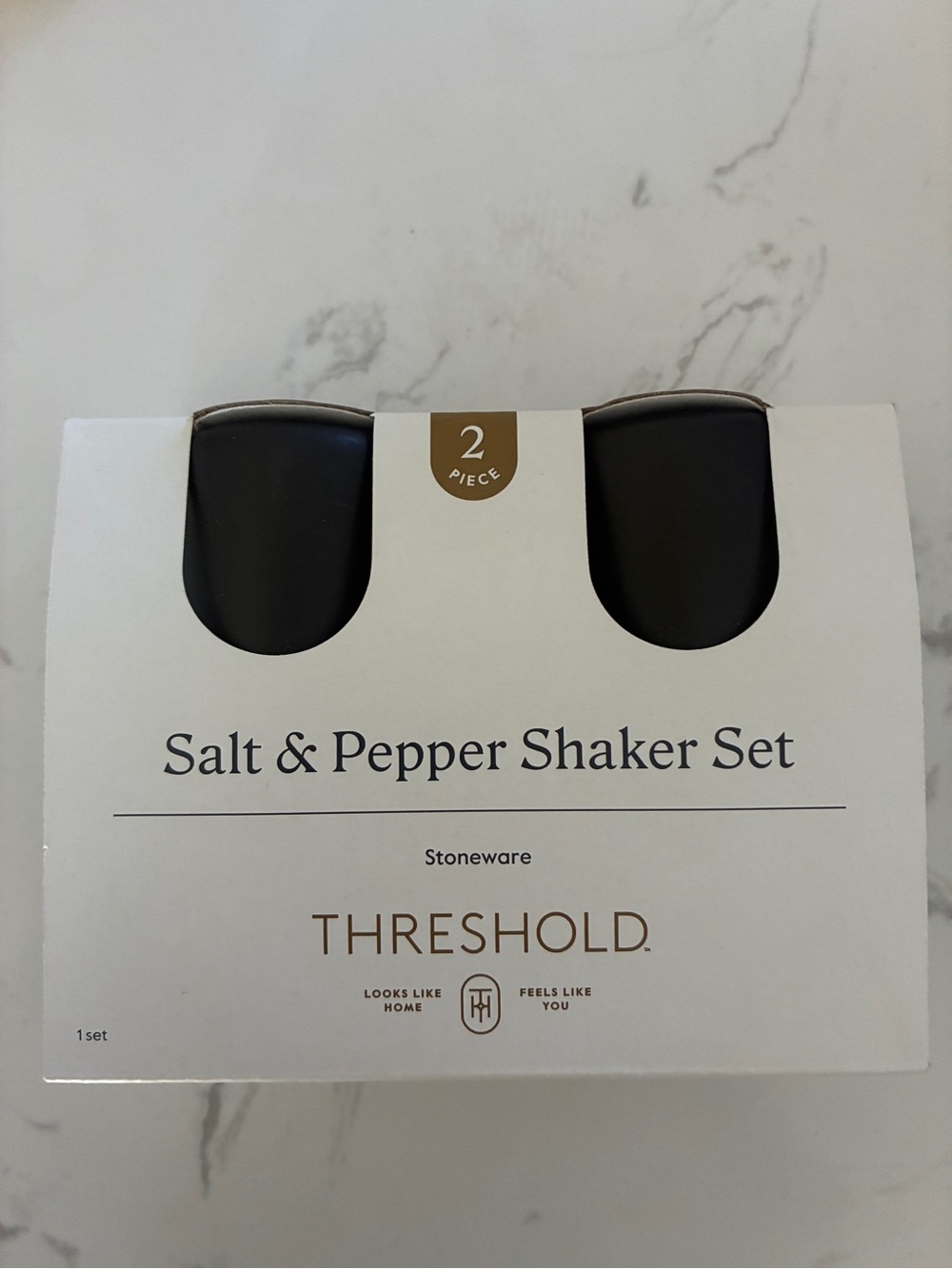 Threshold Stoneware Salt & Pepper Shaker Set Black New in Box